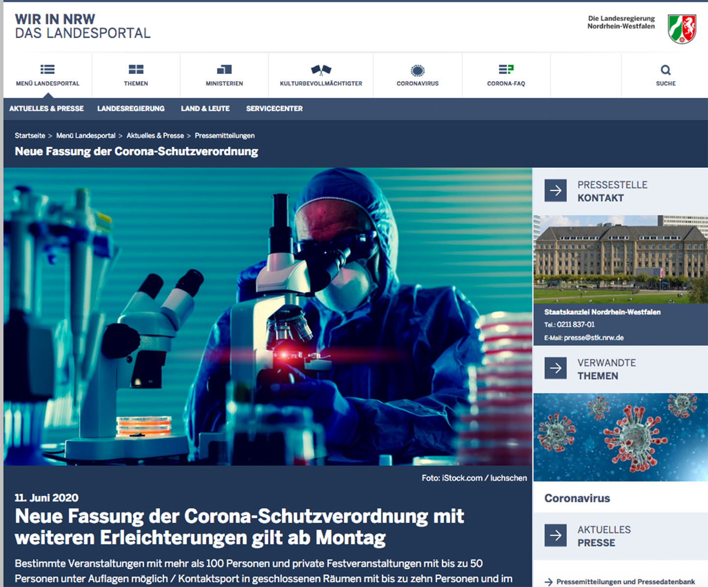 Nordrhein-Westfalen lockert weiter - Screenshot des Portals „Wir in NRW“