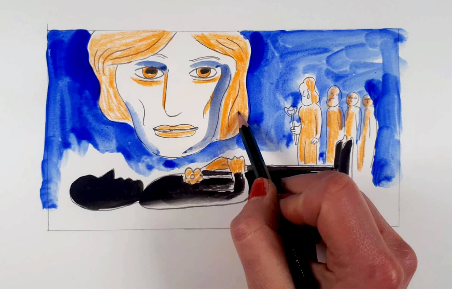 Katia Fouquet beginnt, Bertolt Brechts „Die unwürdige Greisin" zu zeichnen