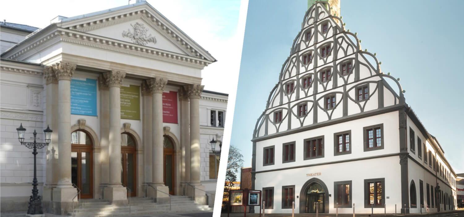 Vogtlandtheater Plauen und Gewandhaus Zwickau_3 Zu sehen ist links das Vogtlandtheater Plauen und rechts das Gewandhaus Zwickau.