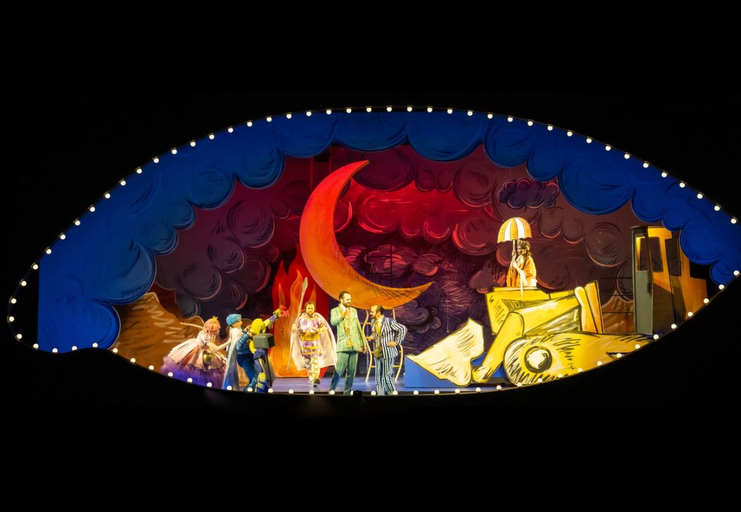 Freia, Froh, Donner, Wotan, Fafner, Fasolt und Fricka in „Das Rheingold“ an der Oper Köln im Staatenhaus