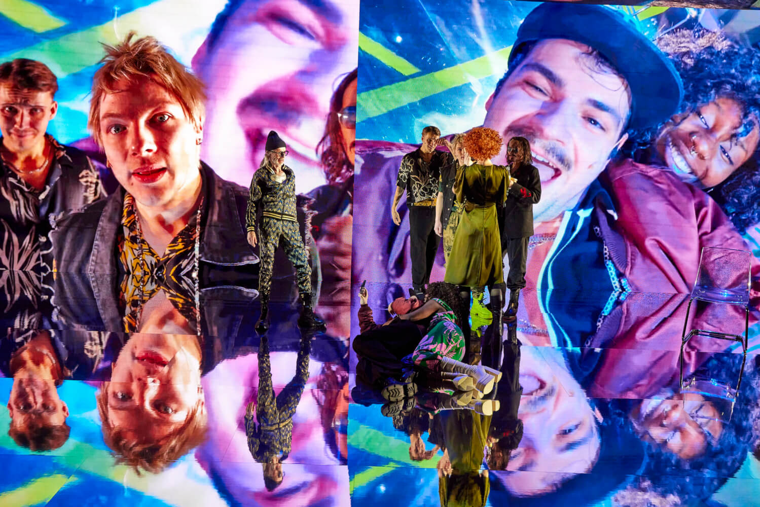 „Berlin Alexanderplatz“ am Schauspiel Köln mit (v.l.): Jonas Dumke, Fabian ReichenbachUwe Rohbeck, Anja Laïs, Louisa BeckJenny Ngamou und Leonhard Hugger